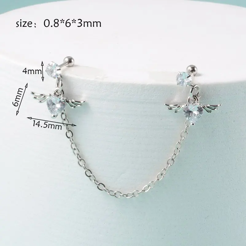 1 قطعة الجراحية الصلب حجر كريم زركون الأذن الزنمة الغضروف ثقب الزركون استرخى سلسلة القرط محارة الأذن مربط اللولب ثقب مجوهرات للجسم #3