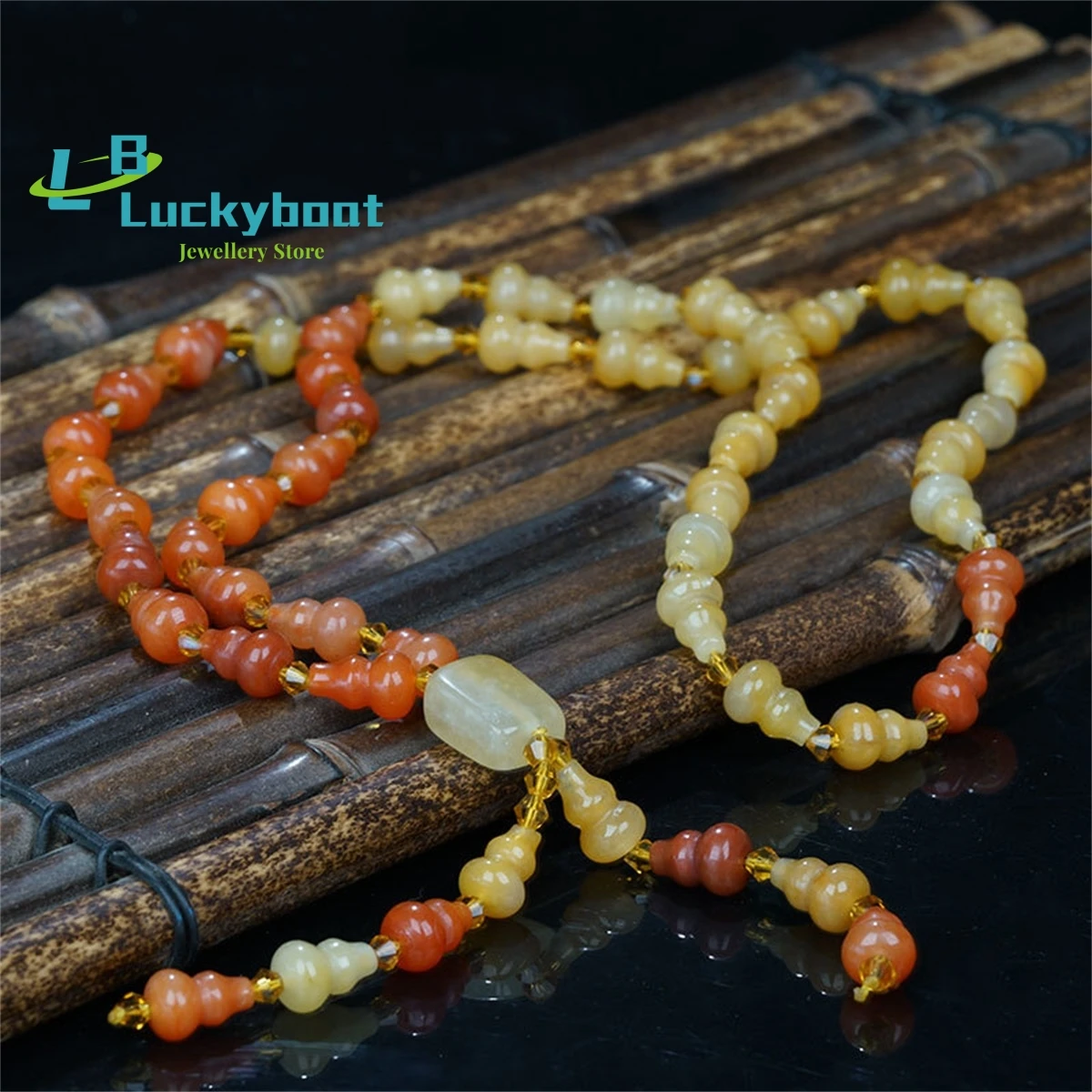 Xinjiang Gobi Seed Jade Necklace Natural Gold Silk Jade Gourd Bead Sweater Chain Wholesale Charm Jewelry Fashion Women's  Gift