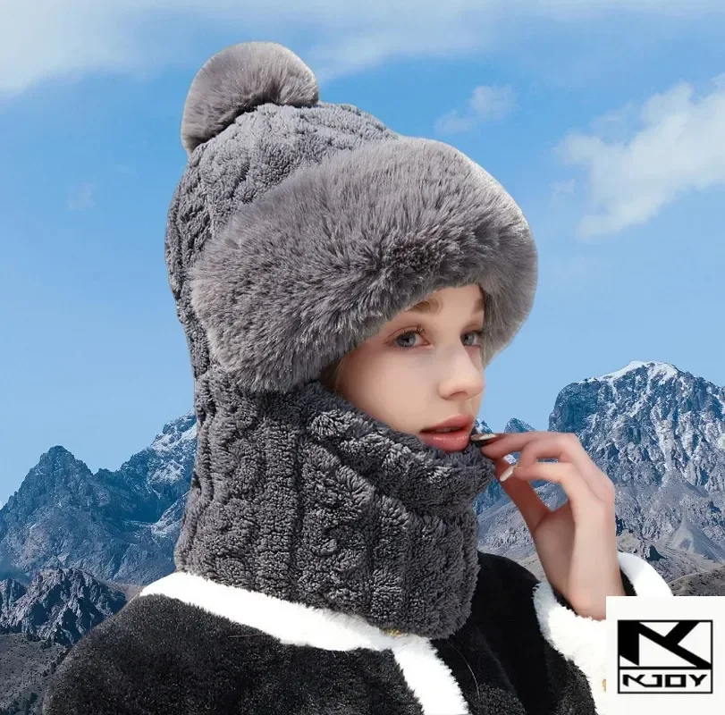 Women Winter 3 In 1 Beanie Hat Scarf Integrated Ear Flap Windproof Face Cover Warm Balaclava For Cycling Skiing Outdoor Sports