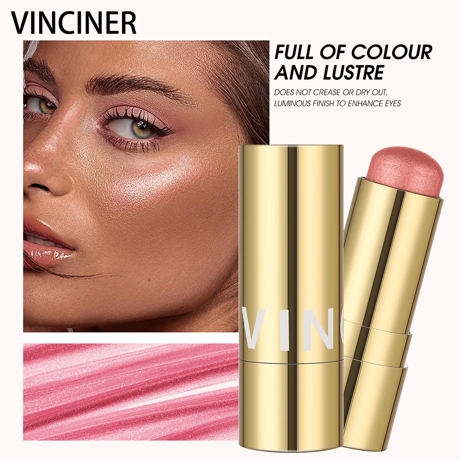 VINCINER-Bâton de fard à joues multifonctionnel, Highlight, Natural Brighten, Skin, Durable, Waterproof, Fashion, Eye Shadow, Cosmetics, 12 documents, 8g