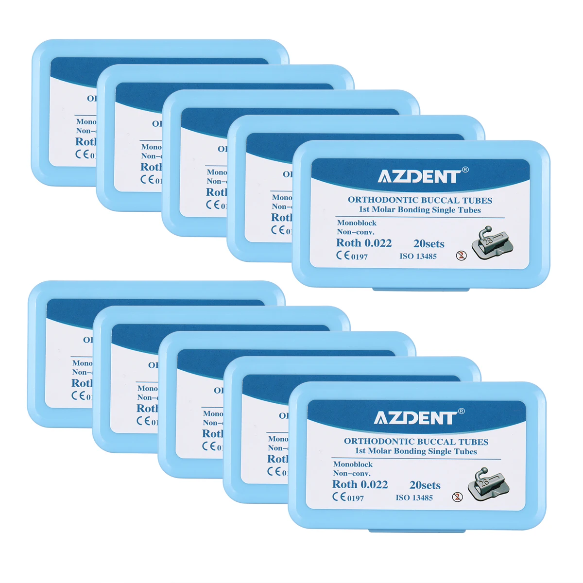 10 Boxen AZDENT Dental Orthodontic Buccal Tubes 1st Molar Bondable Monoblock 80 Stück/Box Nicht umwandelbare Einzeltuben Roth 0,022 – Detail 1