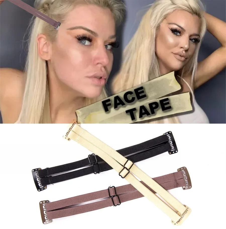 Face Lifting Bands With Clips Adjustable Elastic Tape Instant Face Lift Belt With Hair Clip For Face Eye Eyebrow Wrinkles Remove