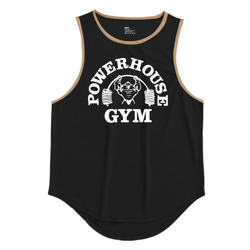 Europese En Amerikaanse Heren Fitness Sportvest Gym Zomer Mesh Zweetabsorberende Code Brede Schouderprint Tweekleurige Orangu