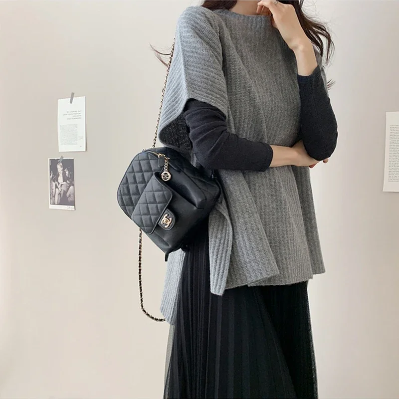 Fall 2020 Women Clothing New Fashion Women Cloak Sweater Fall Clothes Knitted Korean Sweaters Women Short Sleeved Loose Split