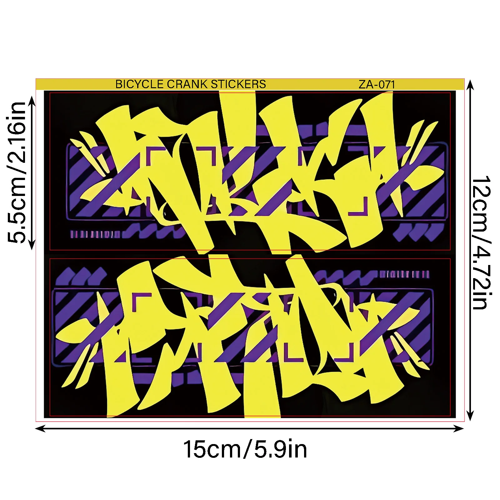 Yellow Purple Graffiti Bike Crank Stickers, Waterproof Vinyl Decals, Street Art for Bicycle Crank Chain Guard Frame