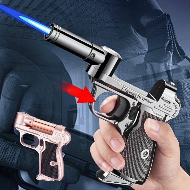 Windproof Foldable Rotary Lighter Outdoor Metal Jet High Power Blue Flame Butane Gas Kitchen Portable Lighter - Image 4