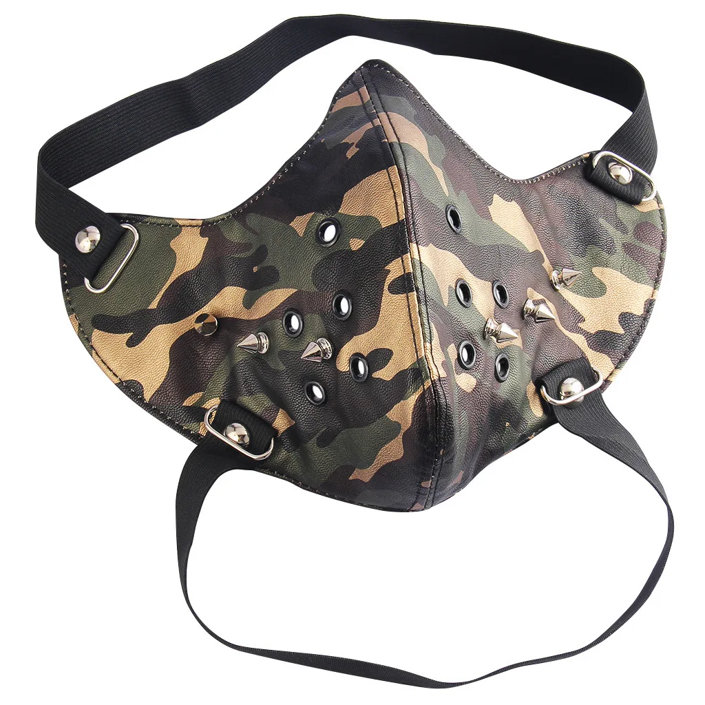 Mannen Dames Camouflage Kleur Print Klinknagel Punk Rock Motormasker Dame Ademend Feest Cosplay Halloween Mond-moffel R3059
