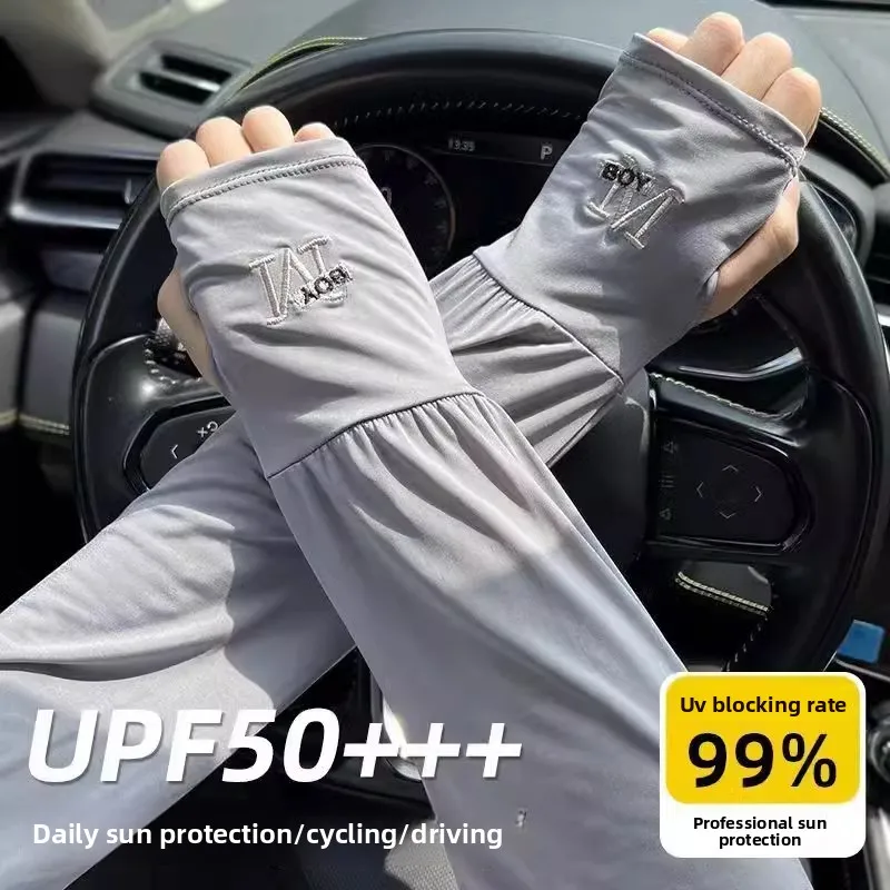 1 Pair Mens Women Ice Arm Sleeves Sunscreen Elastic Driving Gloves Outdoor UV Protection Arm Cover Sleeves Lightweight Cool Muff