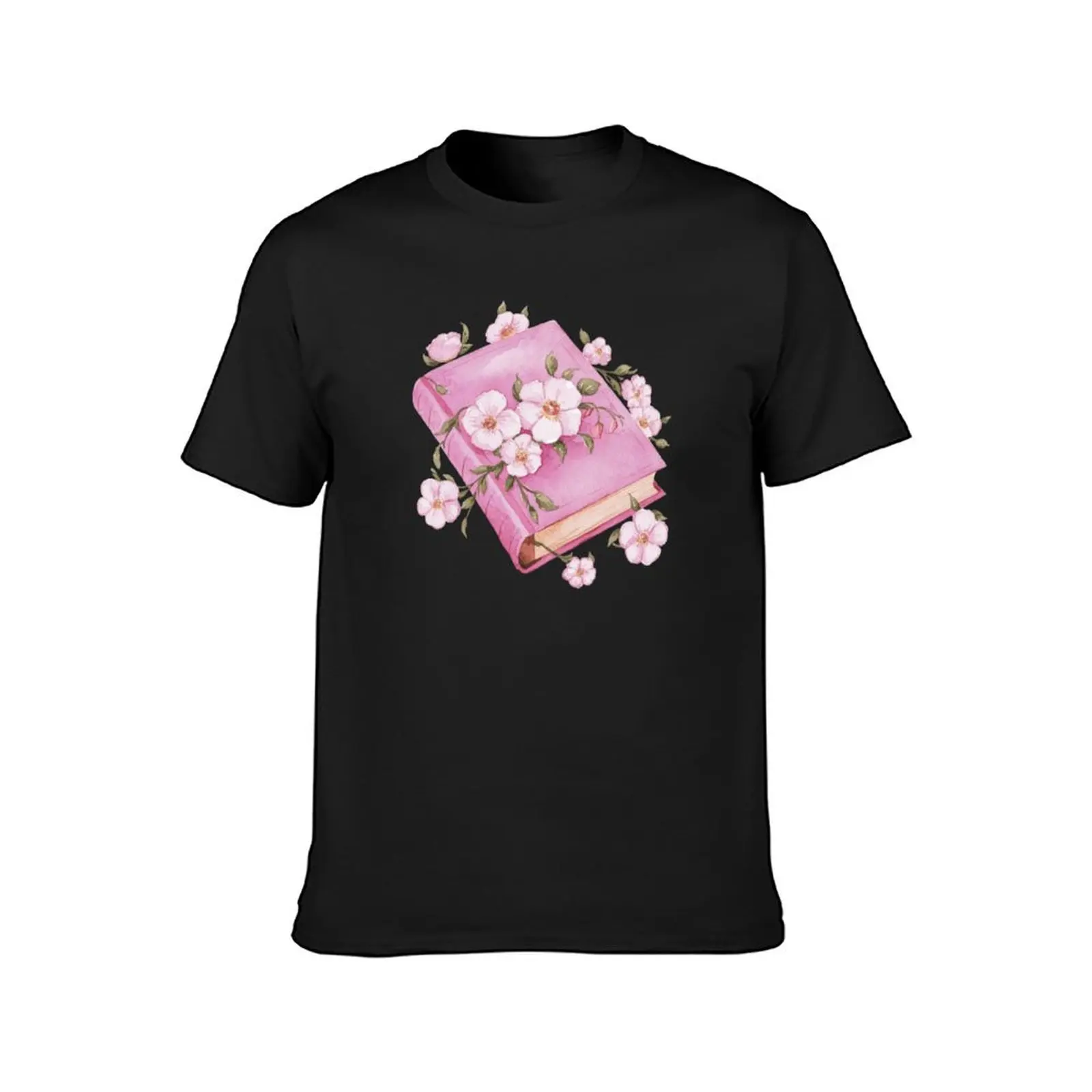 Pink flowers with book T-Shirt hippie clothes cute tops tees plus sizes men clothing