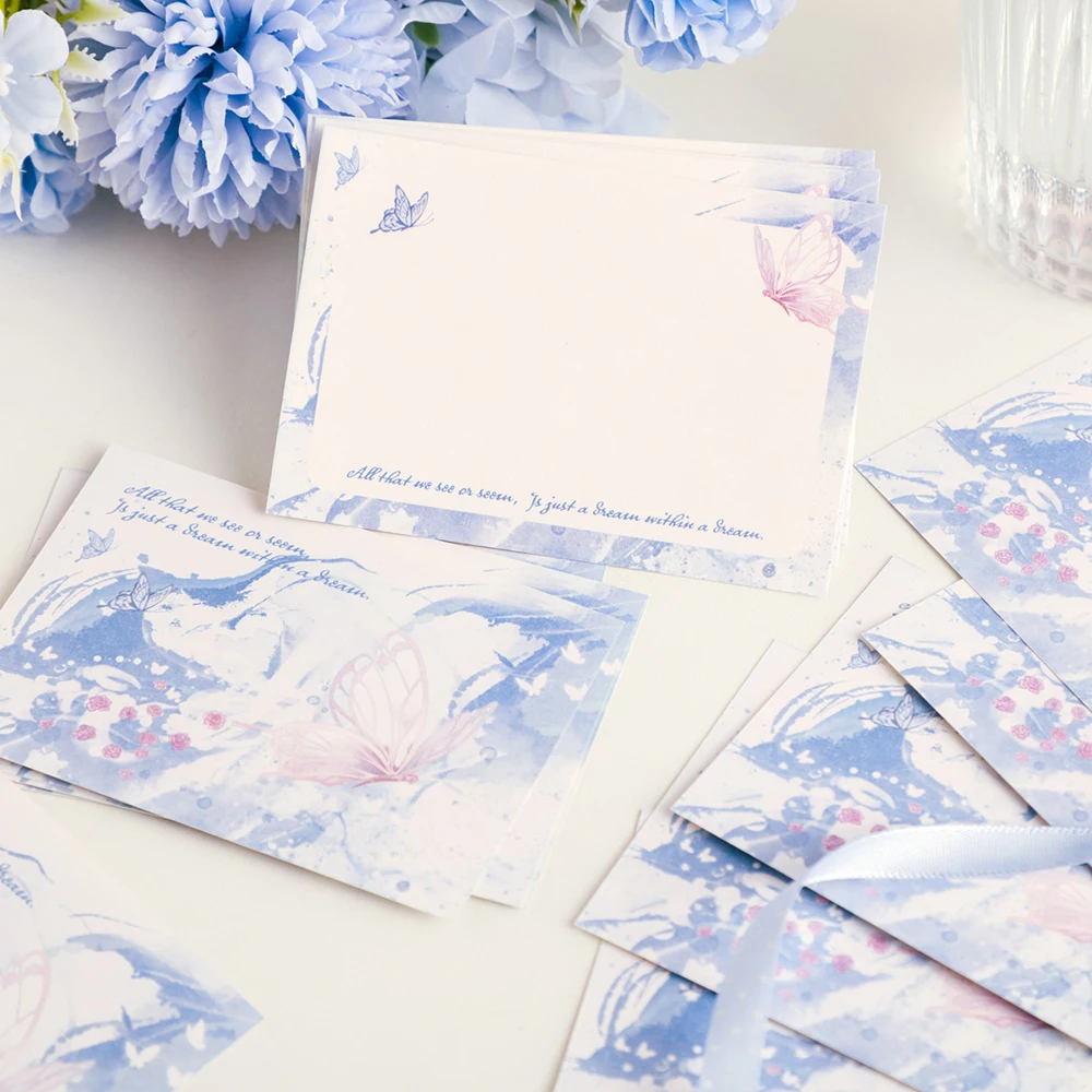 40 Blue Mist Butterfly Watercolor Art Card Light Purple Dyeing Dreamy Design Gentle Atmosphere Festival Blessing Message Card