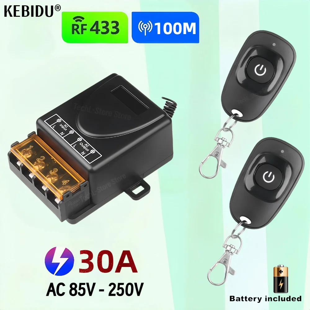 433Mhz Wireless Remote Control Switch AC 110V 220V 30A Relay 1CH Receiver Controller and 1 botton RF 433 Mhz Transmitter