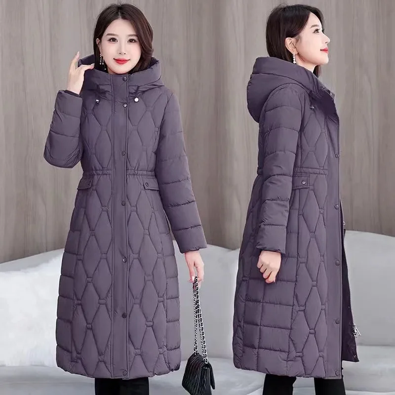 

2025 New Winter Women's Long Coat Fashion Thicken Cotton padded Warm Snow Outerwear Loose Windproof Hooded Jackets Parkas Female