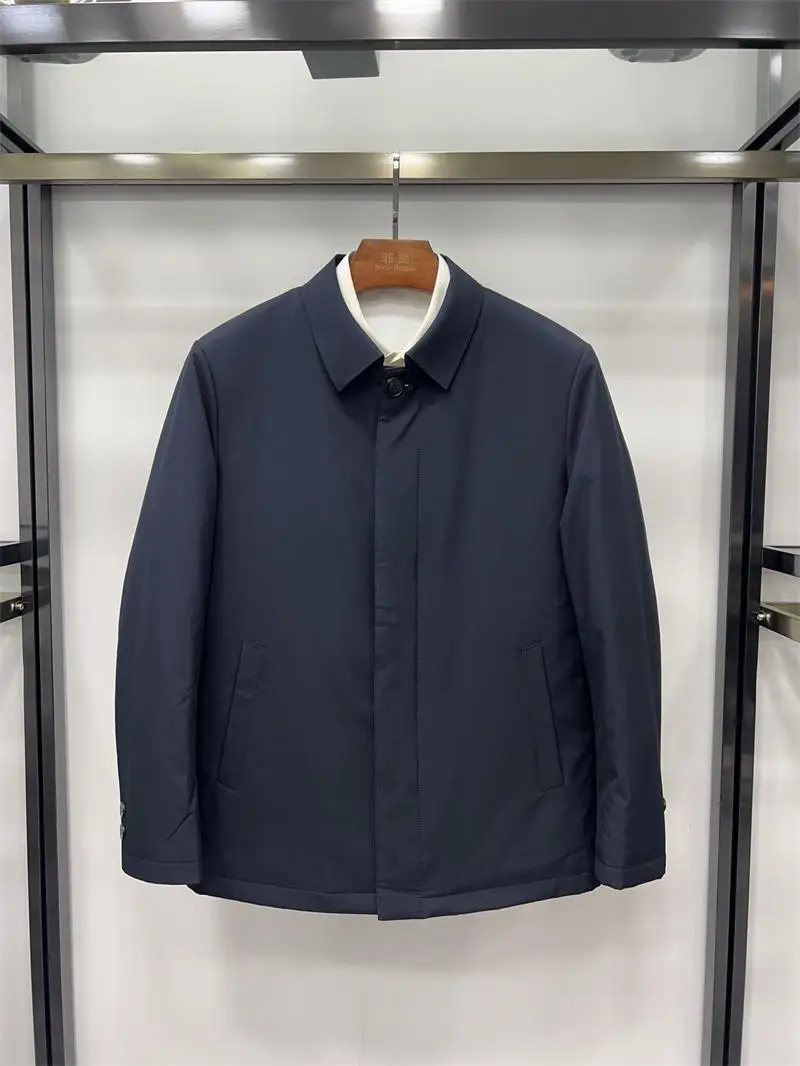 

Мужское зимнее пальто Non-Saints из хлопка и шелка с теплым воротником, приталенного кроя, для мужчин среднего возраста, синее