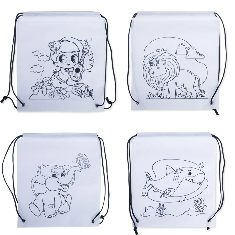 Sac à dos graffiti bricolage pour garçons et filles, sac à documents scintillants, jouets de dessin animé, animal D37, sirène non tissée, sacs de peinture brillante