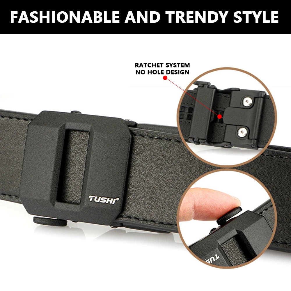 TUSHI Stylish Tactical Belt for Men Metal Automatic Buckle Military Belt Work Belt High-quality Genuine Leather Belt Accessories
