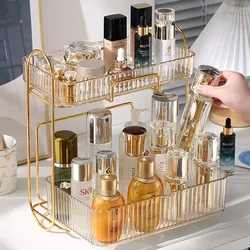 Desktop Double Layer Bathroom Organizer Shelf Metal Cosmetic Storage Rack Waterproof Skincare Lipstick Makeup Perfume Holder