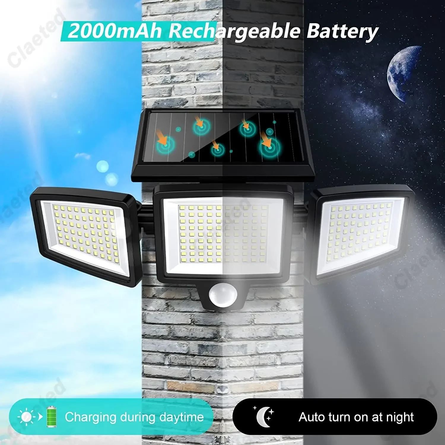 Luces solares de pared Súper brillantes, lámpara Solar impermeable IP65 para interiores y exteriores con cabezal ajustable, gran ángulo de