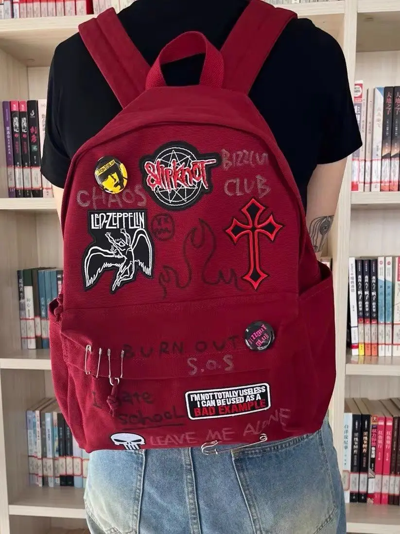 2024 Punk Y2K Rugzak Cool Red Rock Grote Capaciteit Mode Rugzak Dames Vrijetijdstas Crossbody Tas voor Vrouwen Portemonnees Handtassen