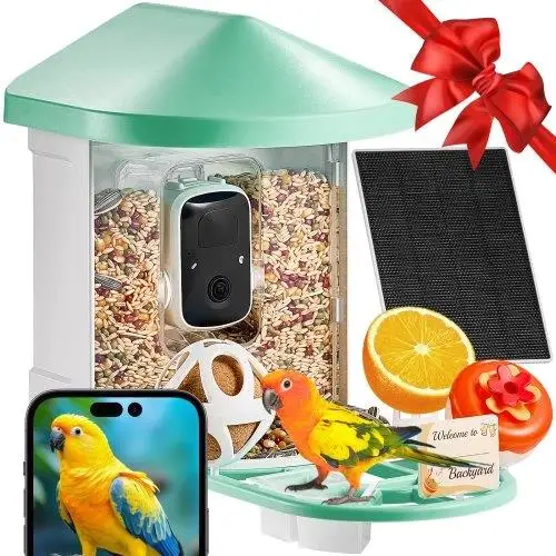 2K HD Smart Bird Feeder with AI Camera - Automatic Bird Species Identification and Capture