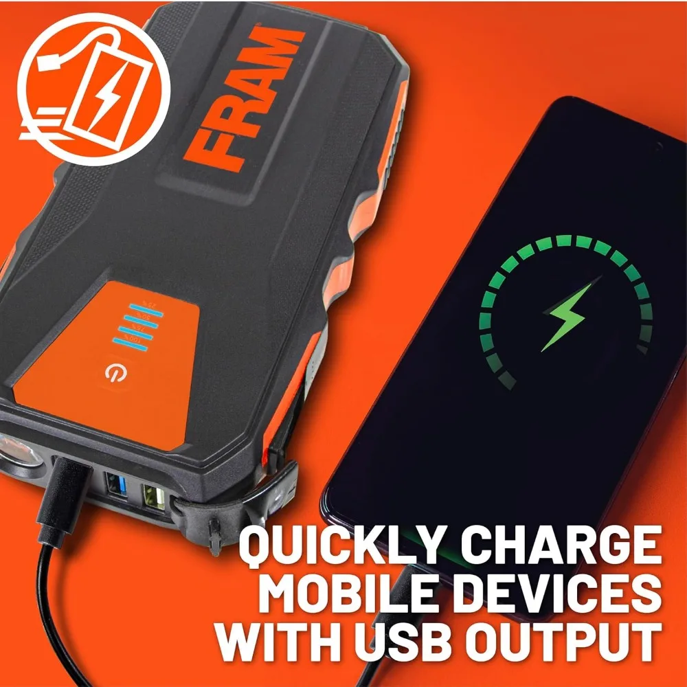 FRAM FEK40008 بطارية السيارة Jump Starter 12000mAh (44.4Wh) ما يصل إلى 5.0L محركات الغاز ومحركات الديزل 2.0L، معزز سيارة الطوارئ 12V مع