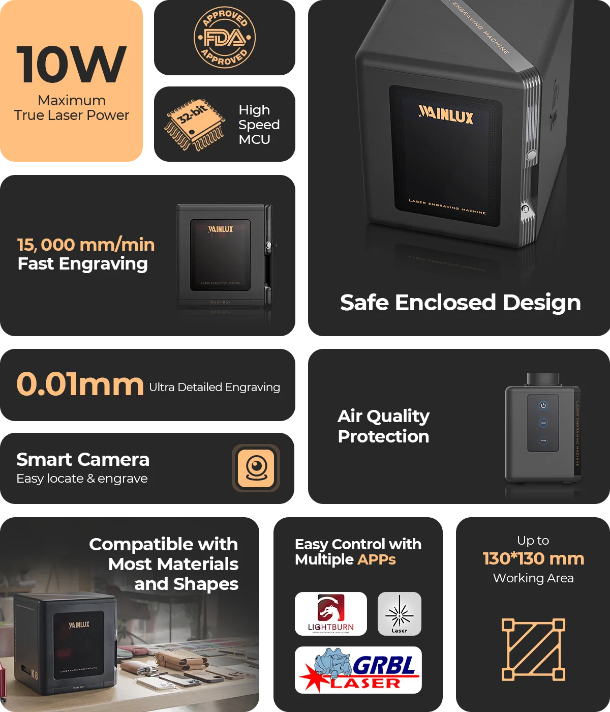 WAINLUX K8 5W/10W Mini Laser Engraver Machine,12000mm/min Laser Cutting And Engraving Machines For Wood And Metal