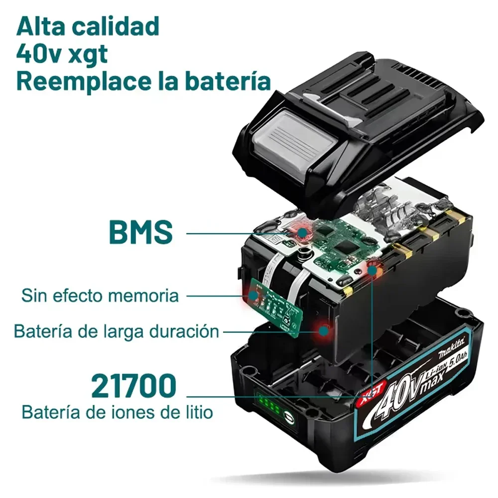 Compatible For Makita XGT 40V 5.0Ah 21700 Cell Lithium‑Ion Replacement Battery Fit BL4025 BL4050 BL4080 Cordless Power Tools