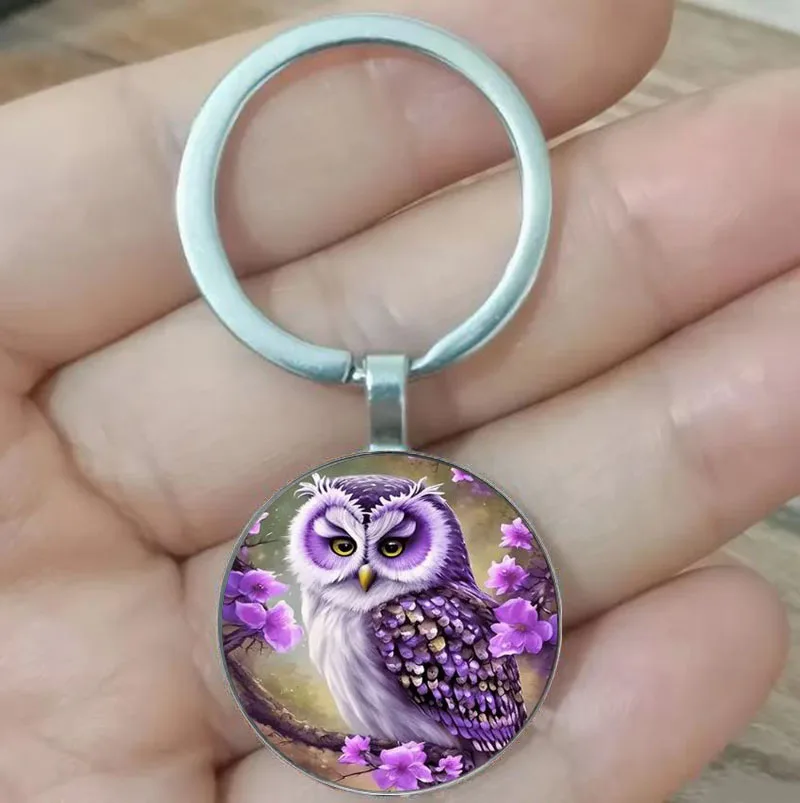 Мужской-брелок-в-виде-фиолетовой-совы-Мужская-модная-круглая-креативная-красочная-фотография-фотоподарок-на-годовщину-рождения