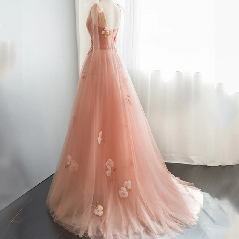 Robe De bal rose trapèze, tenue De Soirée en Tulle avec des appliques, pour les occasions, collection 2022