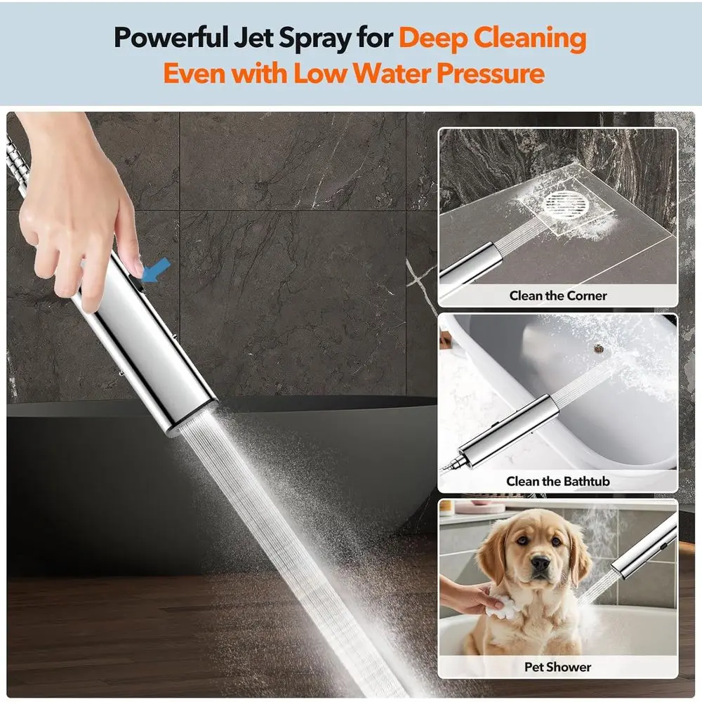 رأس دش مزدوج محمول مقاس 10 بوصات مع 7 أوضاع للرش وخرطوم من الفولاذ المقاوم للصدأ #5