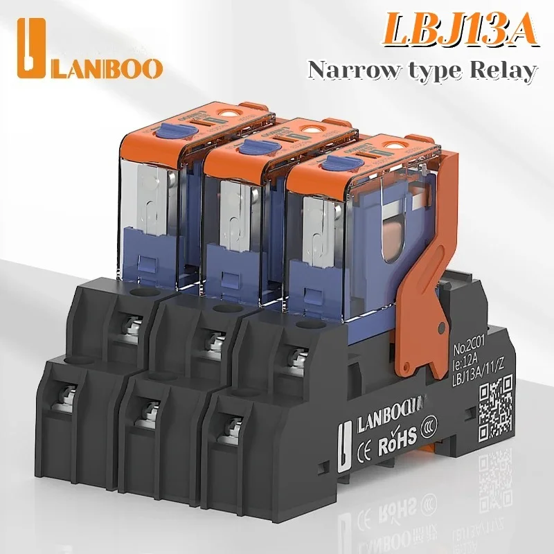 LANBOO J13A 12A/8A Micro Voltage Plug-in Universal Intermediate Relay 5Pin/8Pin 12VDC/24VDC/220VAC Relay & Base Sold Separately