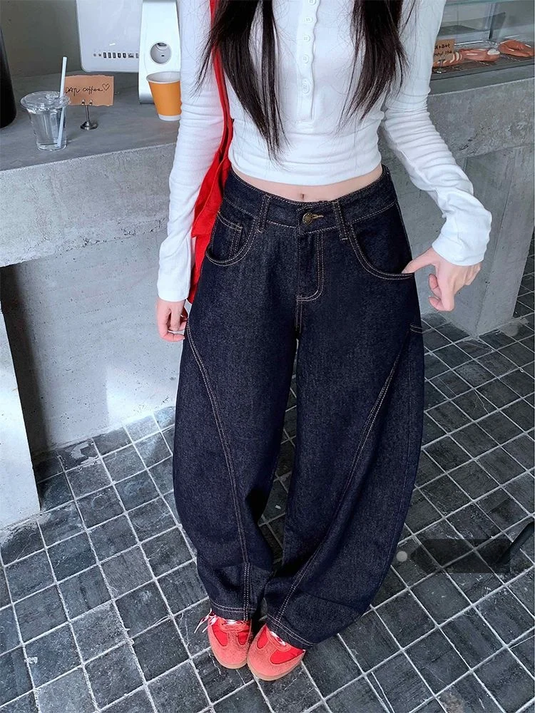 

High Waist Wide Leg Thin Denim Jeans Women's Summer Small Size Loose Straight Cut Jeans Retro American Style Hoof Jeans