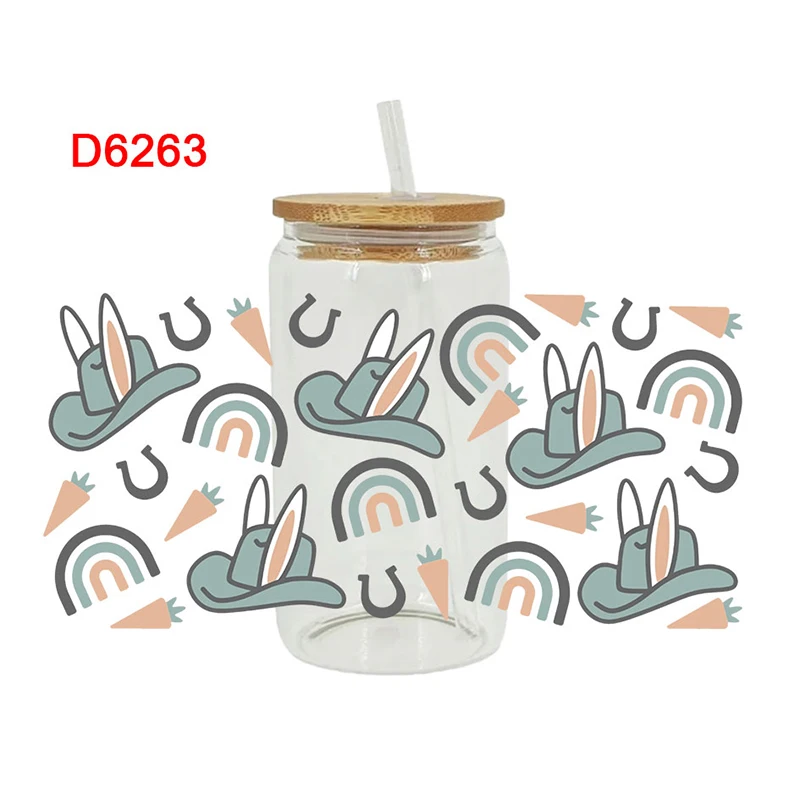 UV DTF Transfers Stickers, Cup Wraps, Bunny, Happy Easter, Printed for DIY Glass, Ceramic Metal Leather, 3D, 16oz D6263