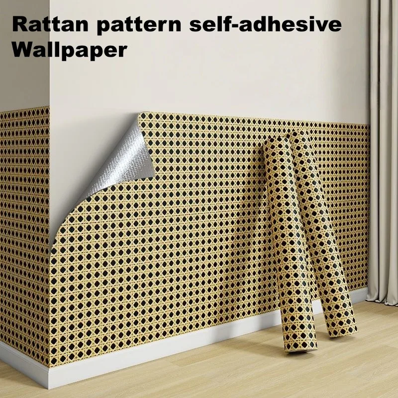 Imitation Grass Woven Bamboo Woven Self-adhesive Wallpaper for Study Kitchen Cabinet Door Peel and Stick Wall Sticker Renovation