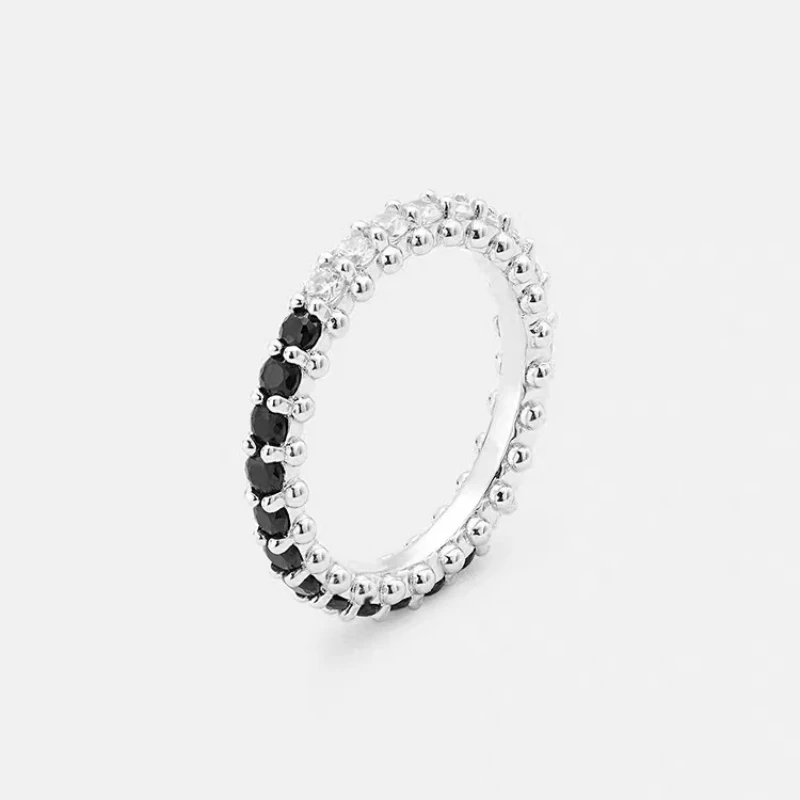 

Blcak Awn 2025 New bijoux Trendy Silver Color fashion jewelry Black Spinel Engagement Ring for Women Anillos Mujer G104