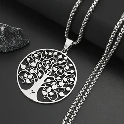 Tree of Life Pendant Stainless Steel Necklace Silver Color  Women Men Amulet Neck Chain Jewelry collar arbol de la vida N11S01