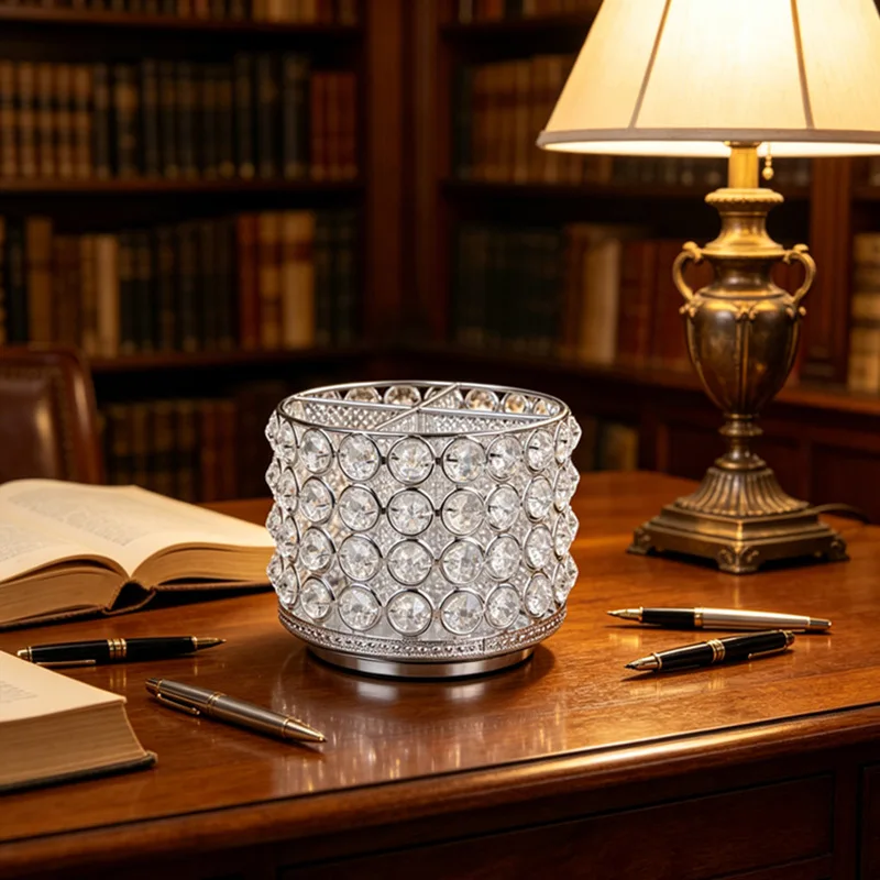 for European Desktop Rotating Crystal Storage Cylinder Creative Ornament for Makeup Brush Stationery Multi-functional