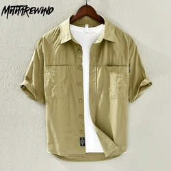 Summer New Men's Shirts Japanese Fashion Short Sleeve Cargo Shirt Men Pockets Casual Pure Cotton Shirt Streetwear Loose Shirts