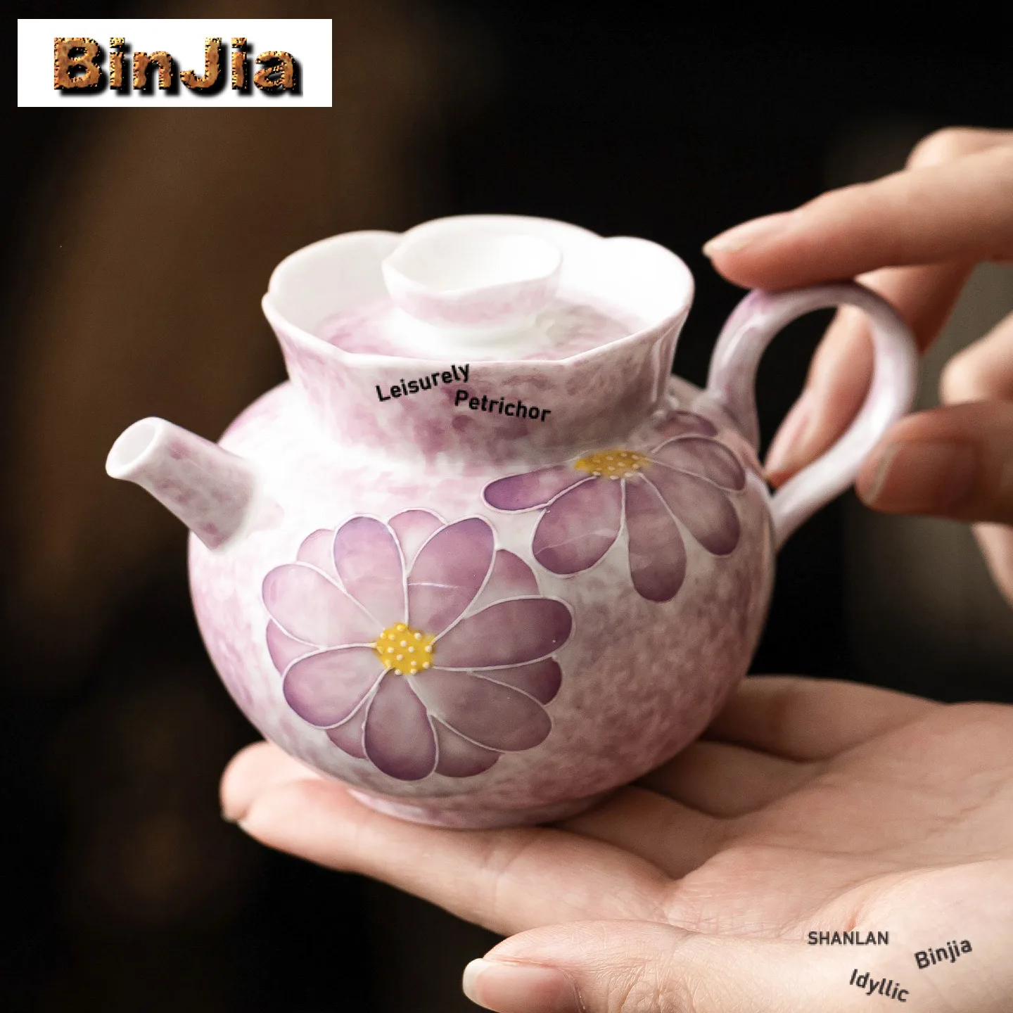 

180ml Hand-painted Purple Daisy Teapot Handmade Tea Infuser Pot Household Tea Maker Kettle With Strainer Teaware Ornaments