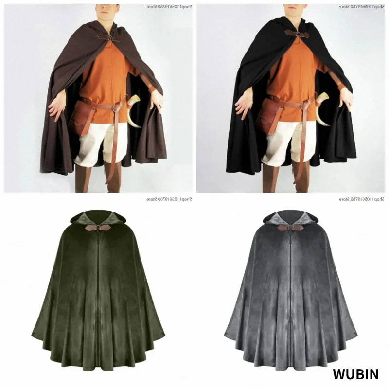 Unisex Hooded Medieval Pirate Renaissance Cape Metal Clasp Fastener Halloween Vintage Robe Outfit Themed Cosplay Outerwear 2026
