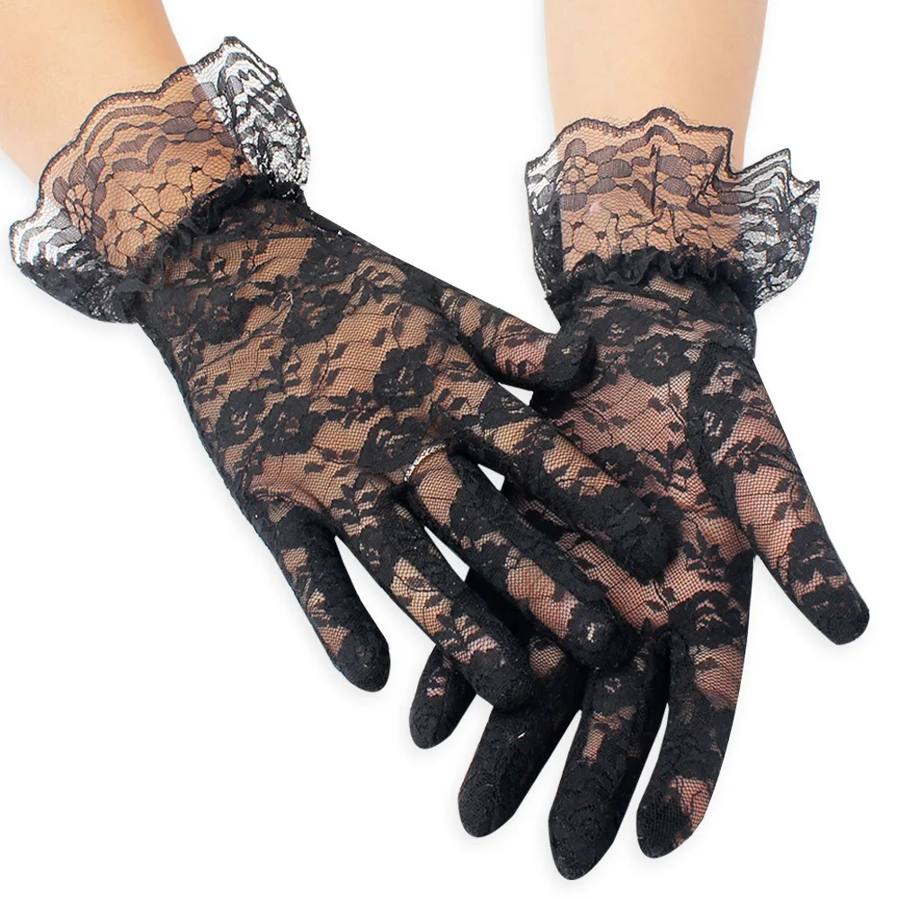 Summer Sunscreen Wedding Lace Gloves Party Dressy Gloves White Bride Gloves Rose Flower Pattern