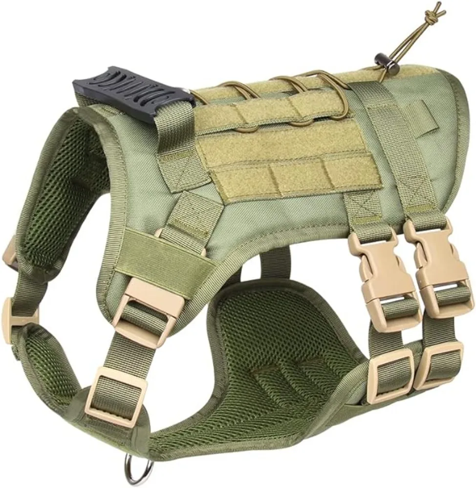 

No Pull Tactical Dog Harness, Escape Proof Molle Dog Vest, Adjustable Military Service Harness with Handle