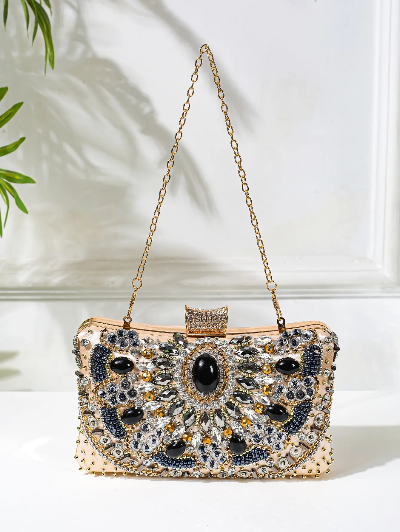 Beaded Rhinestone Evening Bag, Elegant Box Clutch Purse, Women\'s Wedding Handbags For Party Prom