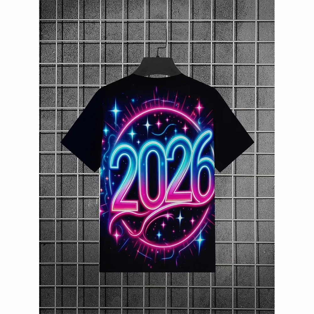 

Красочная крутая футболка с принтом «Огненные работы» и «С Новым годом», 2026, мужская и женская уникальная уличная одежда, футболка с короткими рукавами для канун Нового года