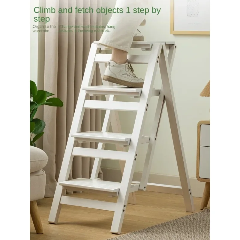 Home Use Solid Wood Folding Ladder Chair, Dual Use Stool and Ladder, Indoor Multi-Functional Staircase for Climbing and Pedaling