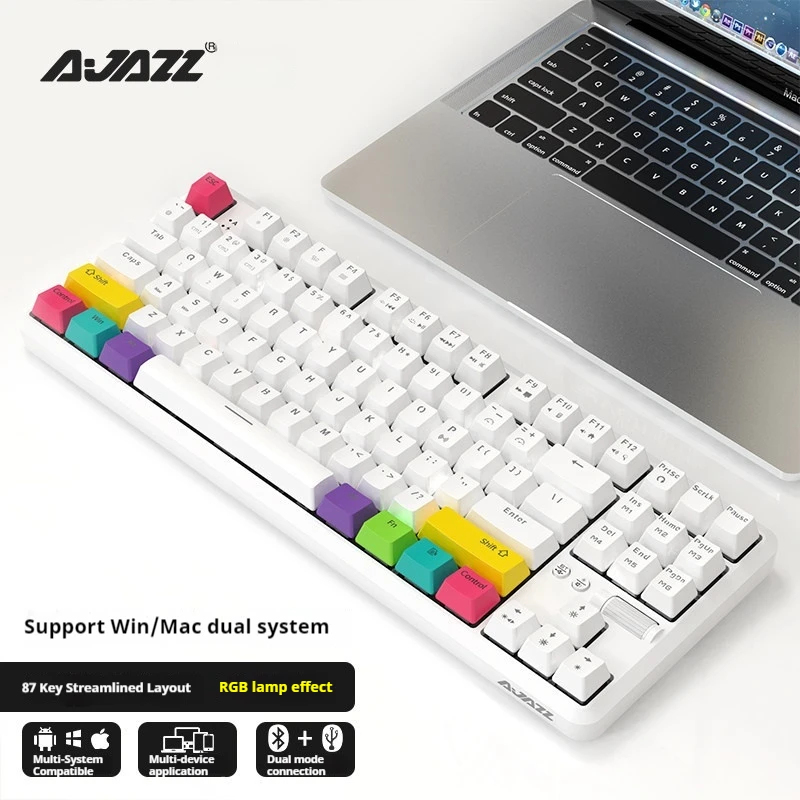 

Ajazz K870t Dual-Modebluetooth Mechanical Keyboard With 87 Keys Rgb Office E-Sports Phone/Tablet/Desktop /Laptop