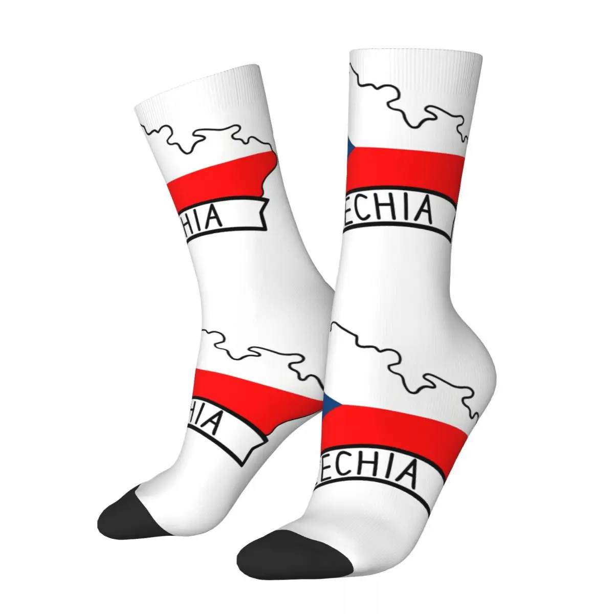 Vintage Czechia Map Sticker Sticker 2024 Men's compression Socks Unisex Europe Harajuku Pattern Printed Novelty Crew Sock