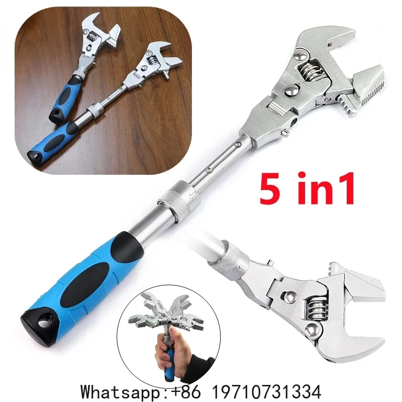 5 In 1 Torque Wrench 10 Inch Adjustable Ratchet Wrench 180 Degree Folding Spanner Household Maintenance Manual  Repair Tool