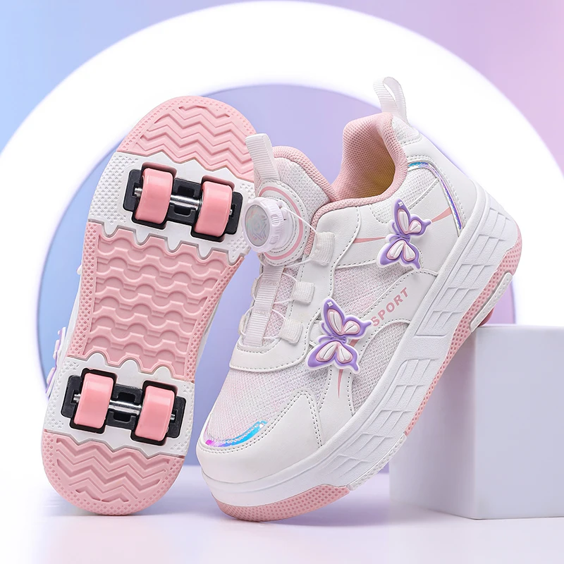 

Роликовые коньки для девочек, 4-колесные кроссовки, детские модные повседневные спортивные квадроциклы, детская обувь для катания на коньках