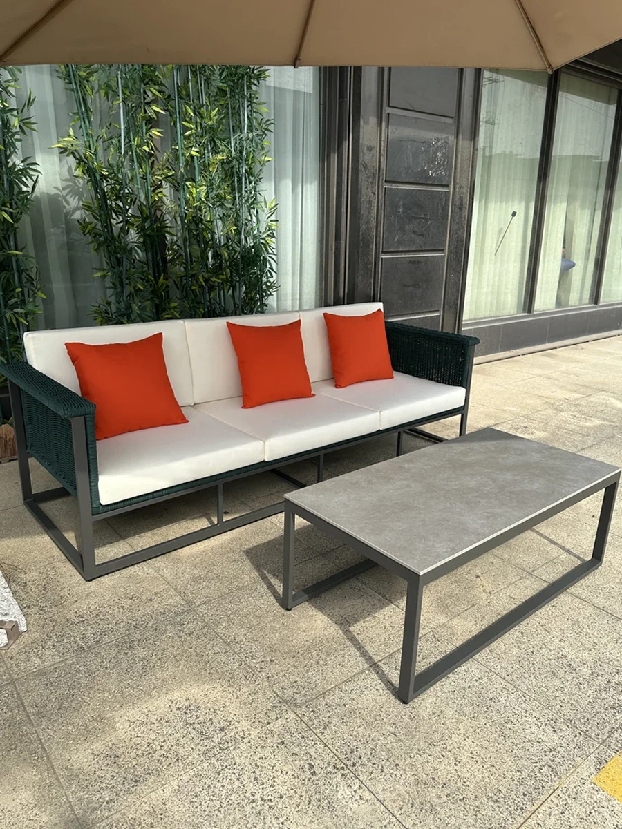 Outdoor sofa, Economical outdoor coffee table, aluminum cast waterproof and sun proof rattan woven leisure furniture