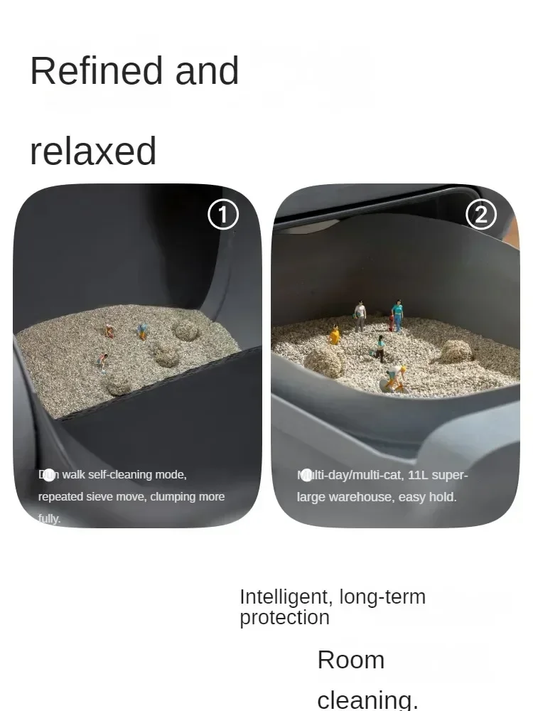 Automatic Smart Cat Litter Box Self Cleaning Open Panoramic View Splash Proof Design for Large Cats - Pet Toilet Litter Tray